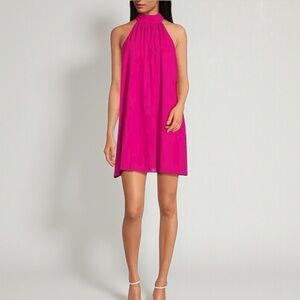 Badgley Mischka Elise Georgette High-neck Sleeveless Trapeze Mini in Fuchsia 4